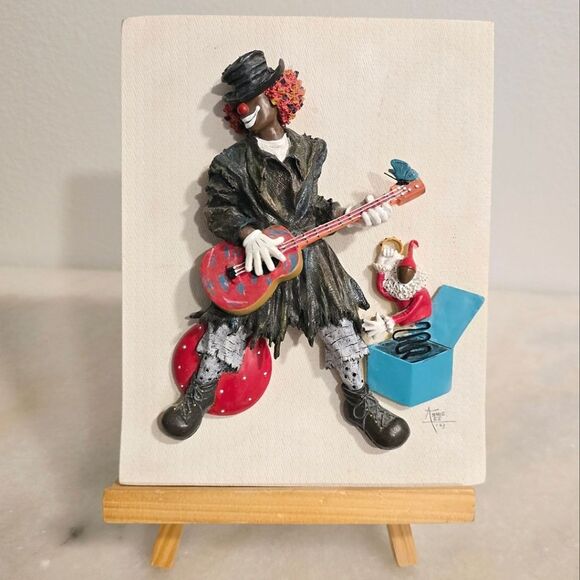 Annie Lee Playing guitar Clown Plaque with stand Red Ball and Butterfly - Picture 1 of 8